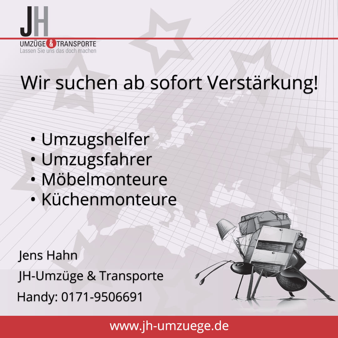 Wir suchen ab sofort Verstärkung! - https://www.jh-umzuege.de - #Umzug #Umzugshelfer #Möbelmonteure #Küchenmonteure #Halle #Leuna #Merseburg #Leipzig